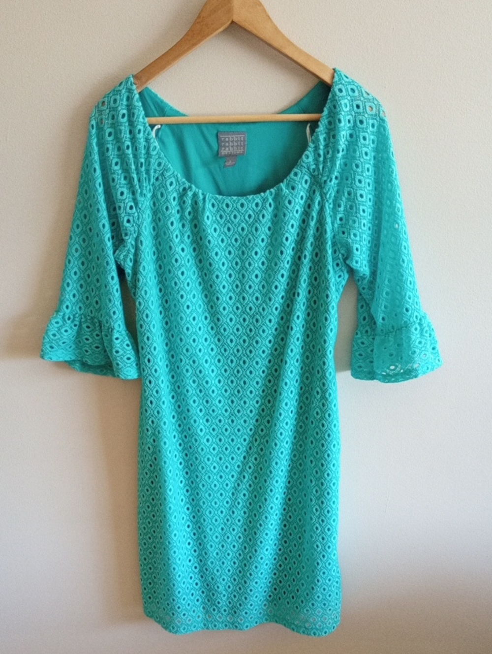 Rabbit Rabbit Rabbit Turquoise Eyelet Midi Dress Size Large